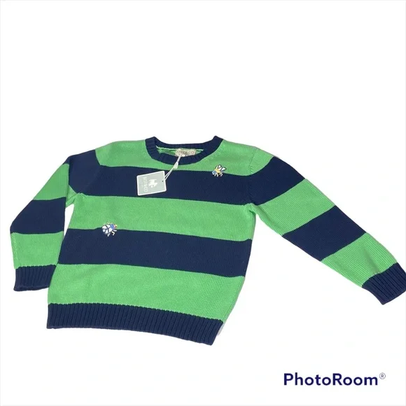 Best & Co. NWT Stripe Fly Crew Sweater Kids 6 Navy and Green - Picture 2 of 9